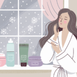 a woman in a bathrobe standing in front of a window