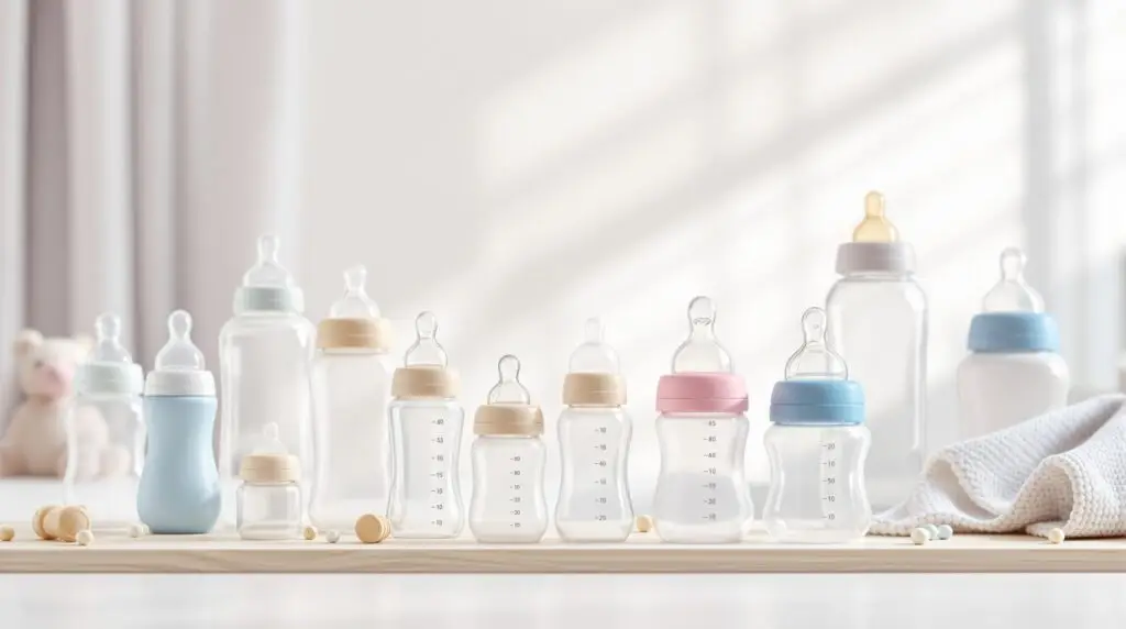 various baby bottles - Useful Life Hub 다양한 아기 젖병이 일렬로 진열됨