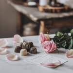 a chocolates and roses on a table