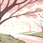 a road with cherry blossom and grass