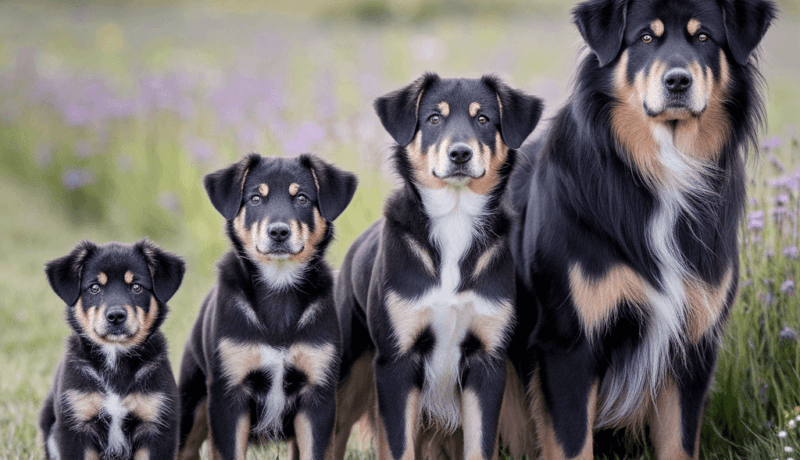 a group of dogs standing in a field
