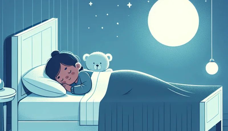 어린이 수면 개선을 위한 5가지 필수 팁 a cartoon of a girl sleeping in bed with a teddy bear