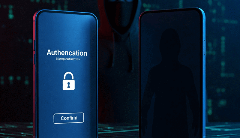 SKT 유심 해킹 대처법 II – 5분 만에 알아보는 유심 교체 완벽 가이드 Two identical smartphones side by side with one showing authentication message