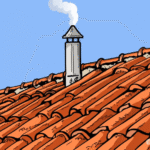 White smoke rising from the Sistine Chapel chimney at Vatican