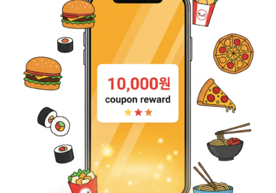 공공배달앱 1만원 쿠폰 받는 법 완벽 가이드 – 2025년 6월 신규 혜택 Smartphone screen displaying '10,000 won coupon reward' notification with delivery food icons around it
