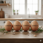 난각번호가 적힌 네 개의 계란