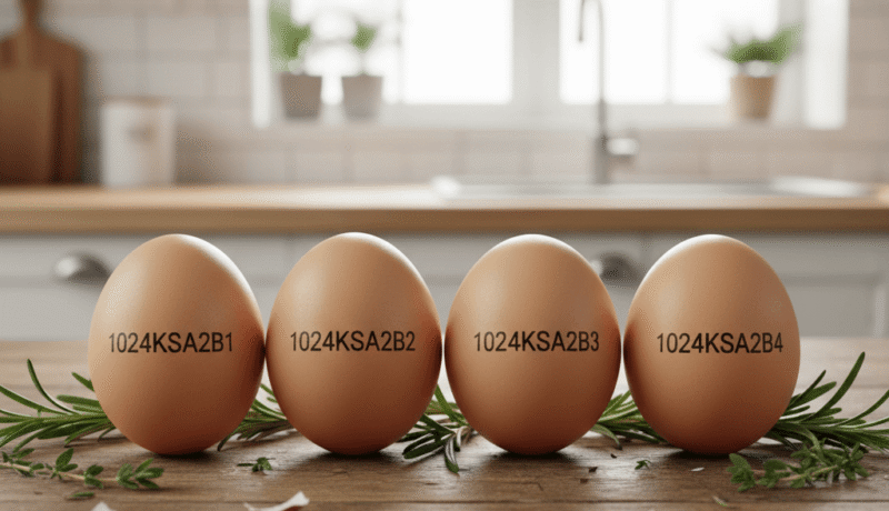 난각번호가 적힌 네 개의 계란