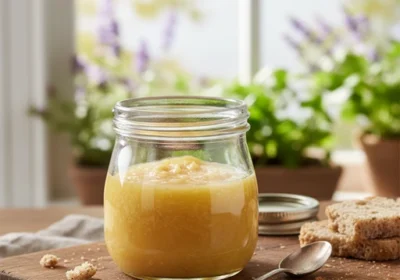 기버터(Ghee)와 변비 유리병에 담긴 기버터