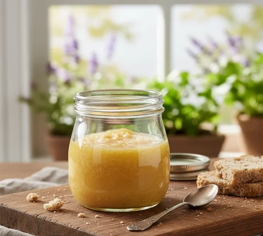 기버터(Ghee)와 변비 유리병에 담긴 기버터