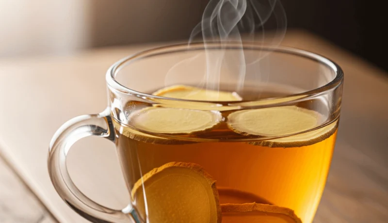 따뜻한 물에 우린 말린 생강 차