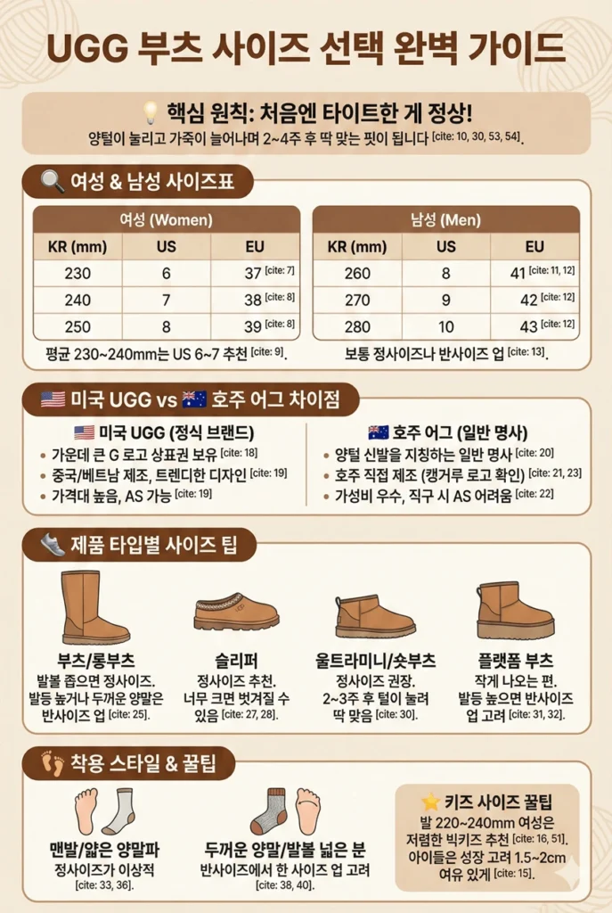 어그부츠(UGG) 사이즈 선택 가이드 인포그래픽