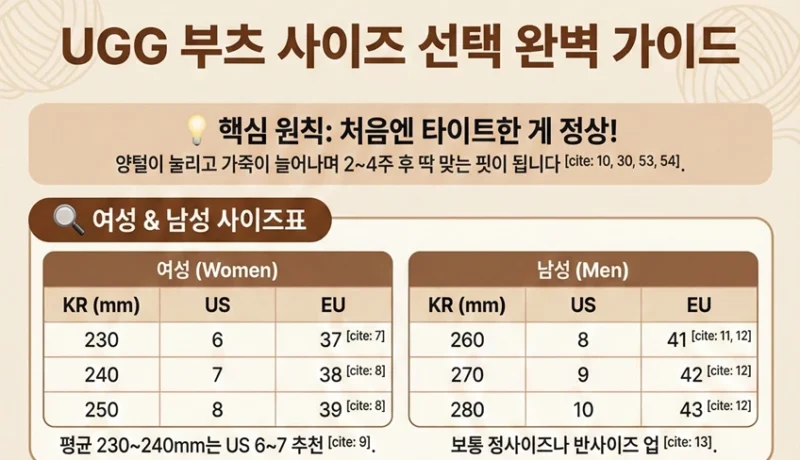 어그부츠(UGG) 사이즈표 인포그래픽