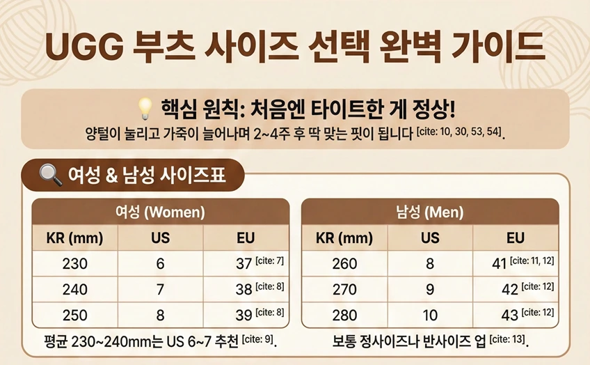 어그부츠(UGG) 사이즈표 인포그래픽