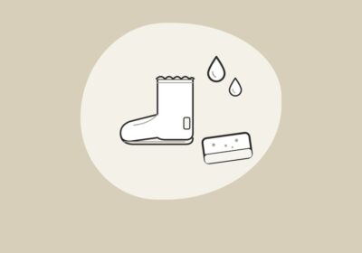 어그부츠 옆에 물방울과 스펀지가 있는 라인아트, 어그부츠 세탁 안내 이미지