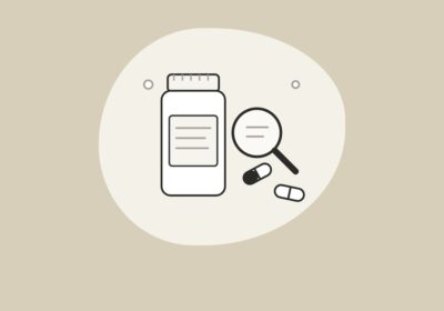 유산균 캡슐 통과 돋보기 라인아트 — 유산균 효능과 라벨 확인